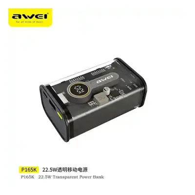 Awei P165K 22.5W 10000MAH Transparent PD Super Fast Power Bank Fast Charging Ultra Slim Power bank